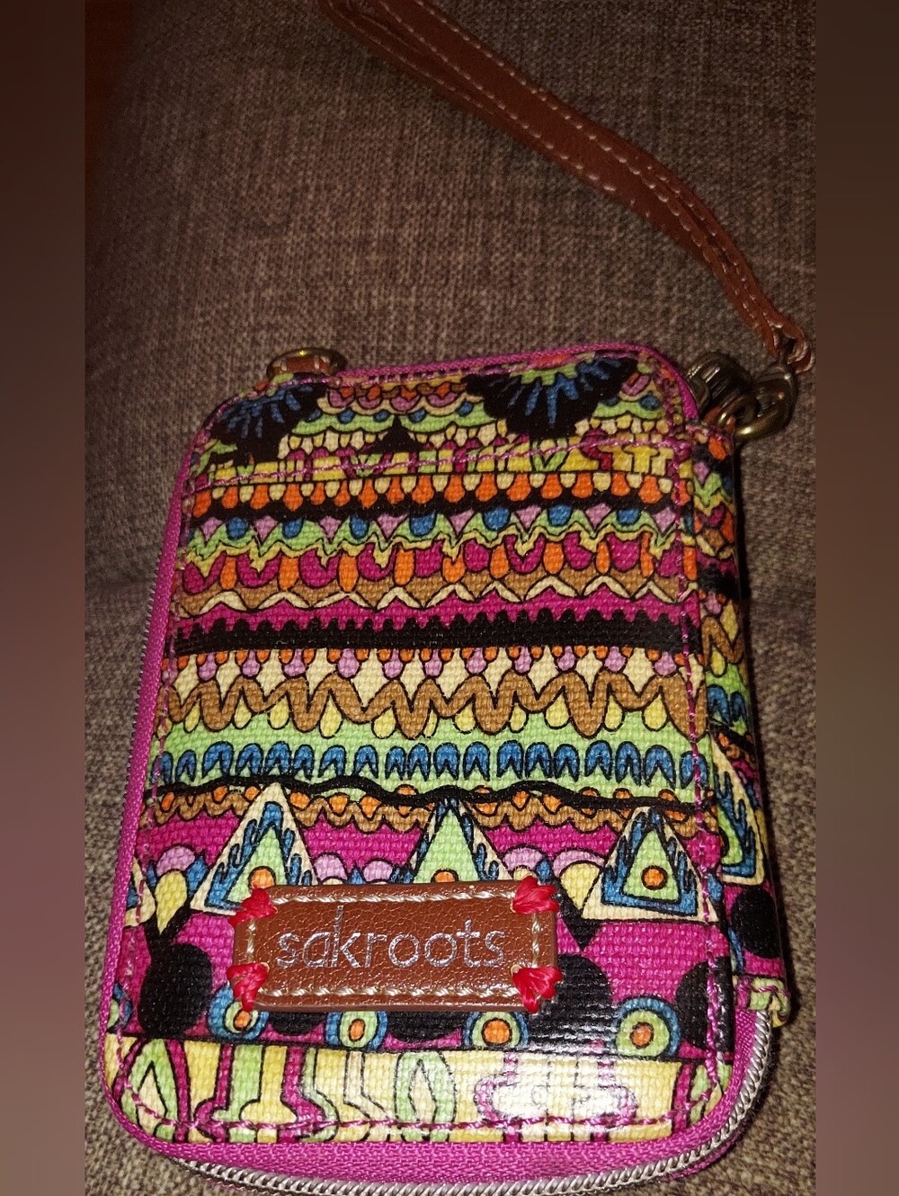 Sakroots Tribal-Print Mini Wristlet Wallet with Pink Trim
